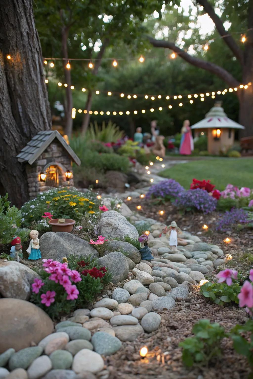 Interactive garden areas invite kids to engage and play.