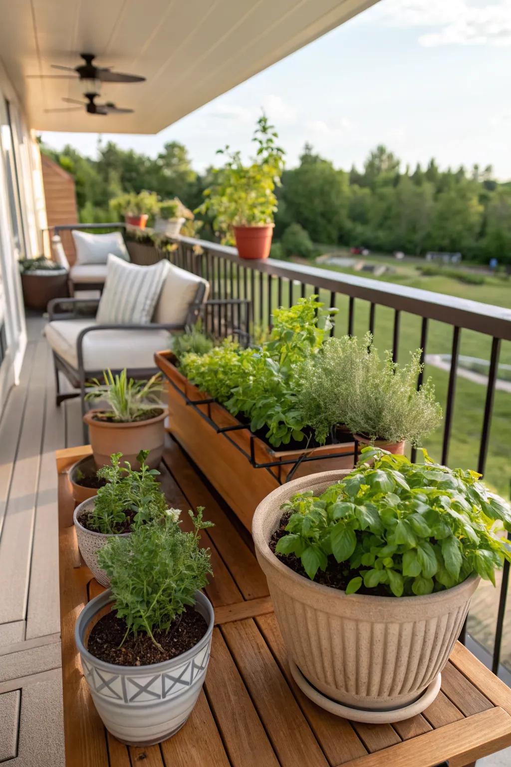 A herb garden on the patio offers fresh flavors and aromas.