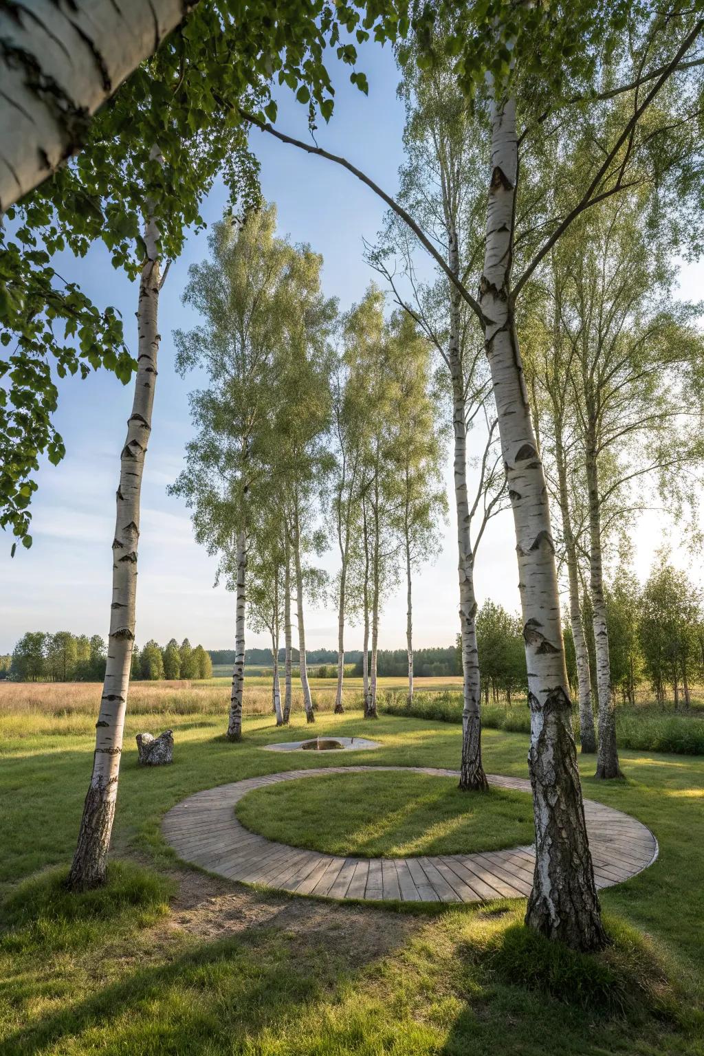 A birch tree circle offers a unique and intimate setting in your garden.