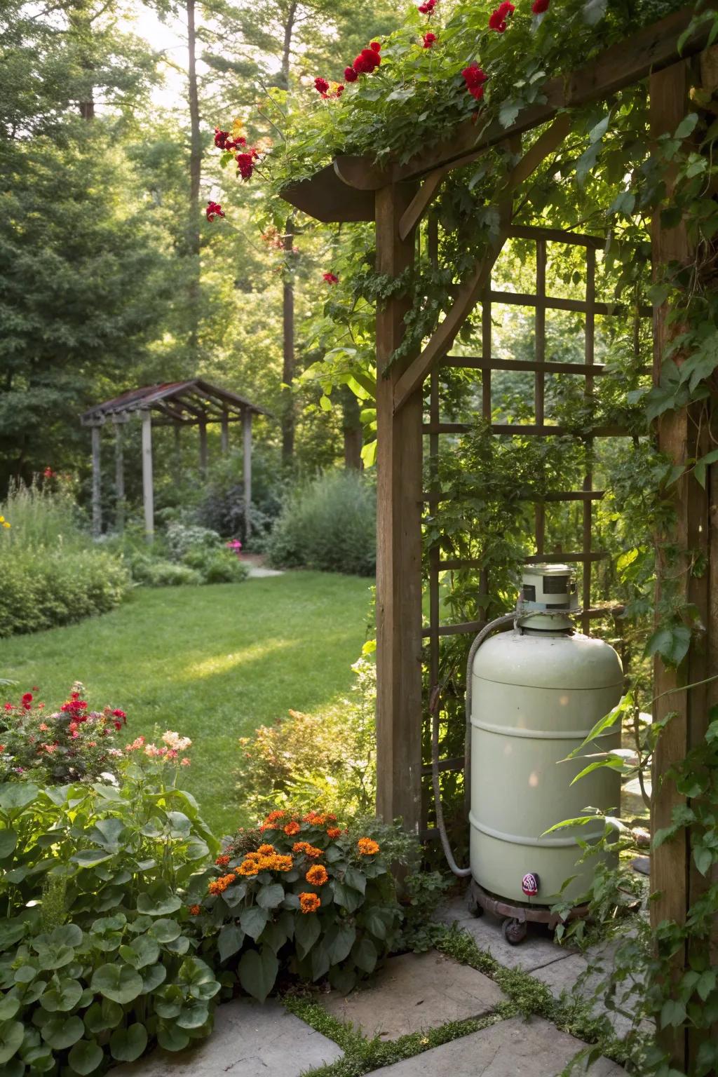 Vines offer a natural and beautiful way to obscure your propane tank.
