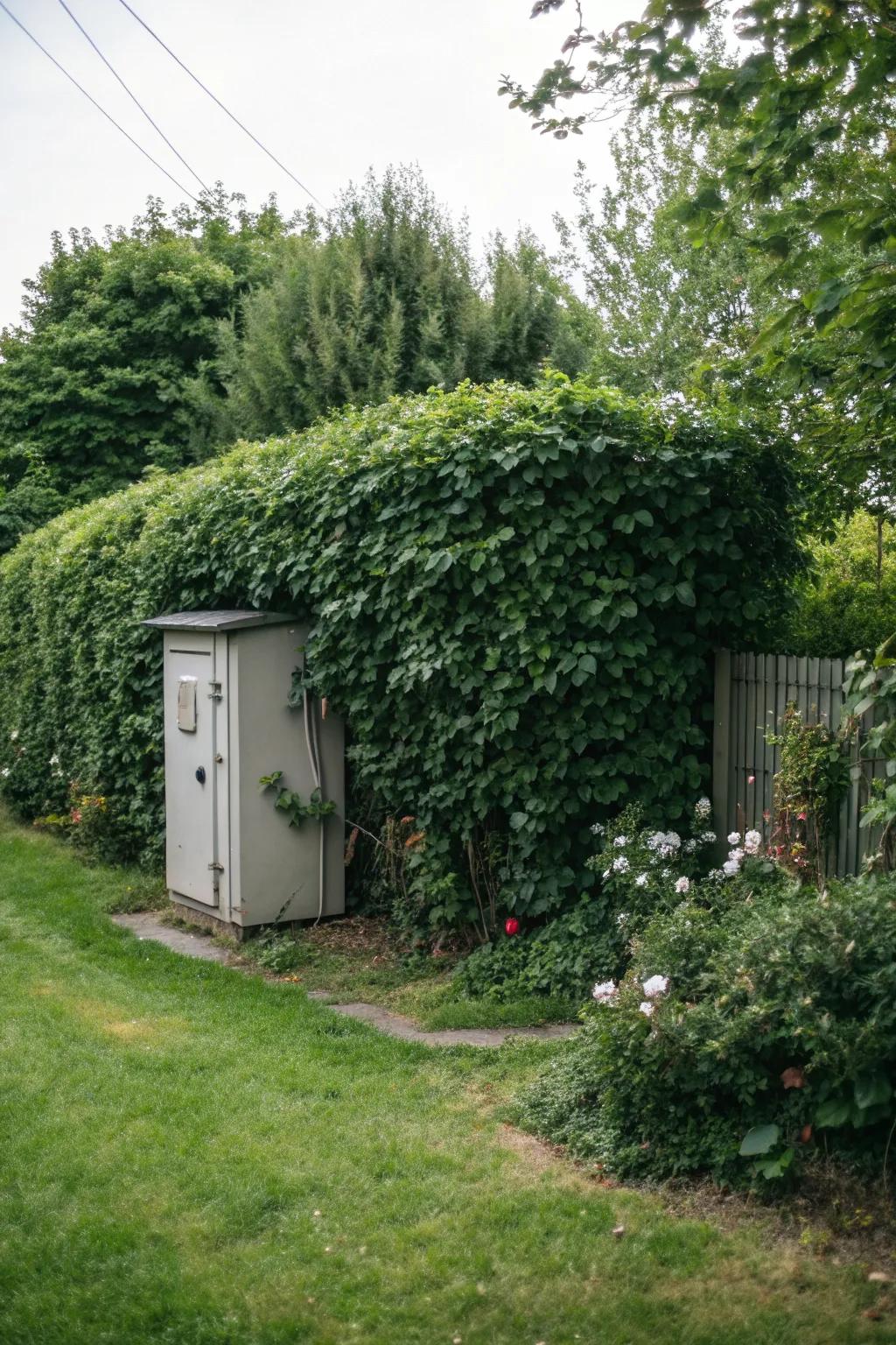 Hedges provide a classic and evergreen solution for hiding utility boxes.