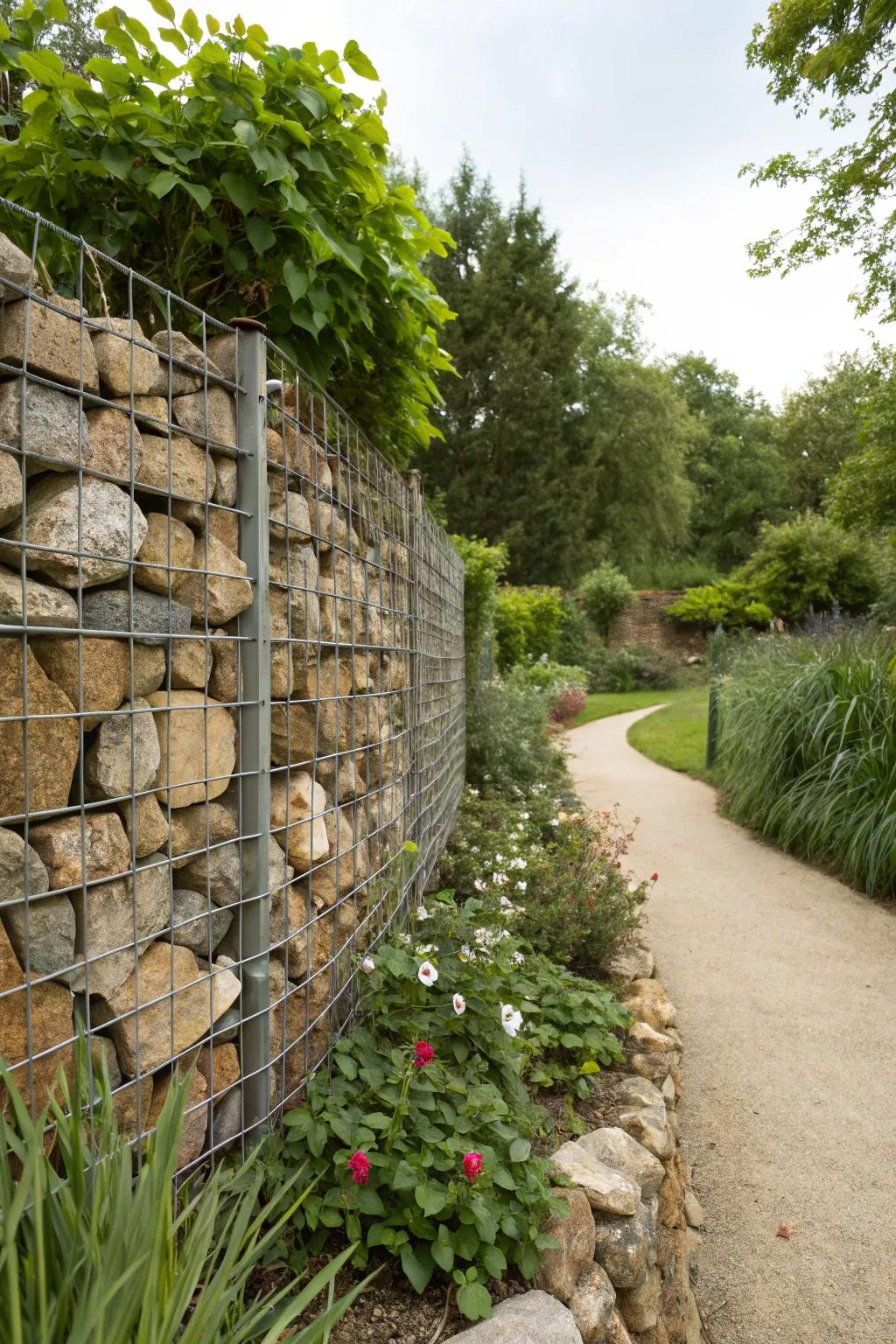 A modern gabion wall adding texture to the landscape.