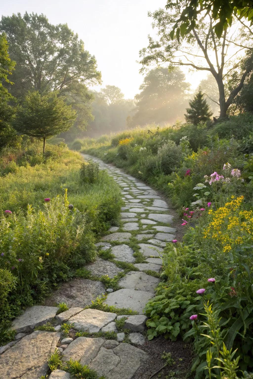 Fieldstone paths blend seamlessly with natural landscapes.