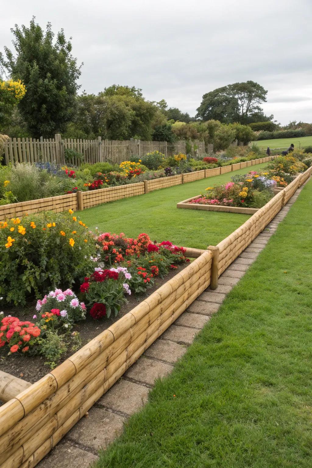 Bamboo edging provides a clean, polished look to garden beds.