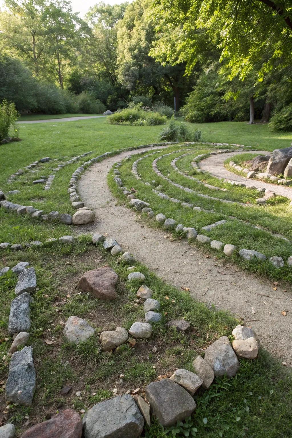 A rock labyrinth invites exploration and relaxation.