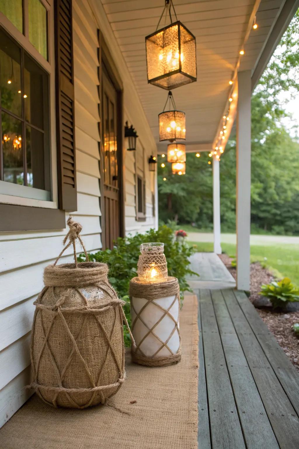 Achieve rustic charm with burlap and twine.
