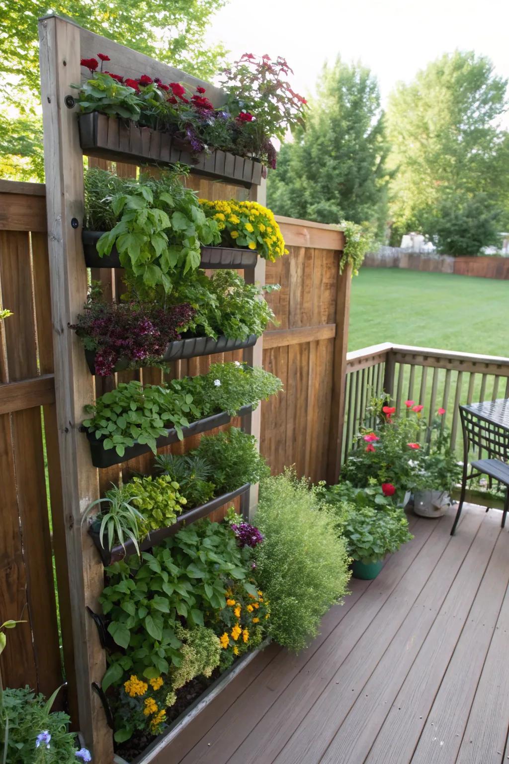 A vertical garden maximizes space with greenery.