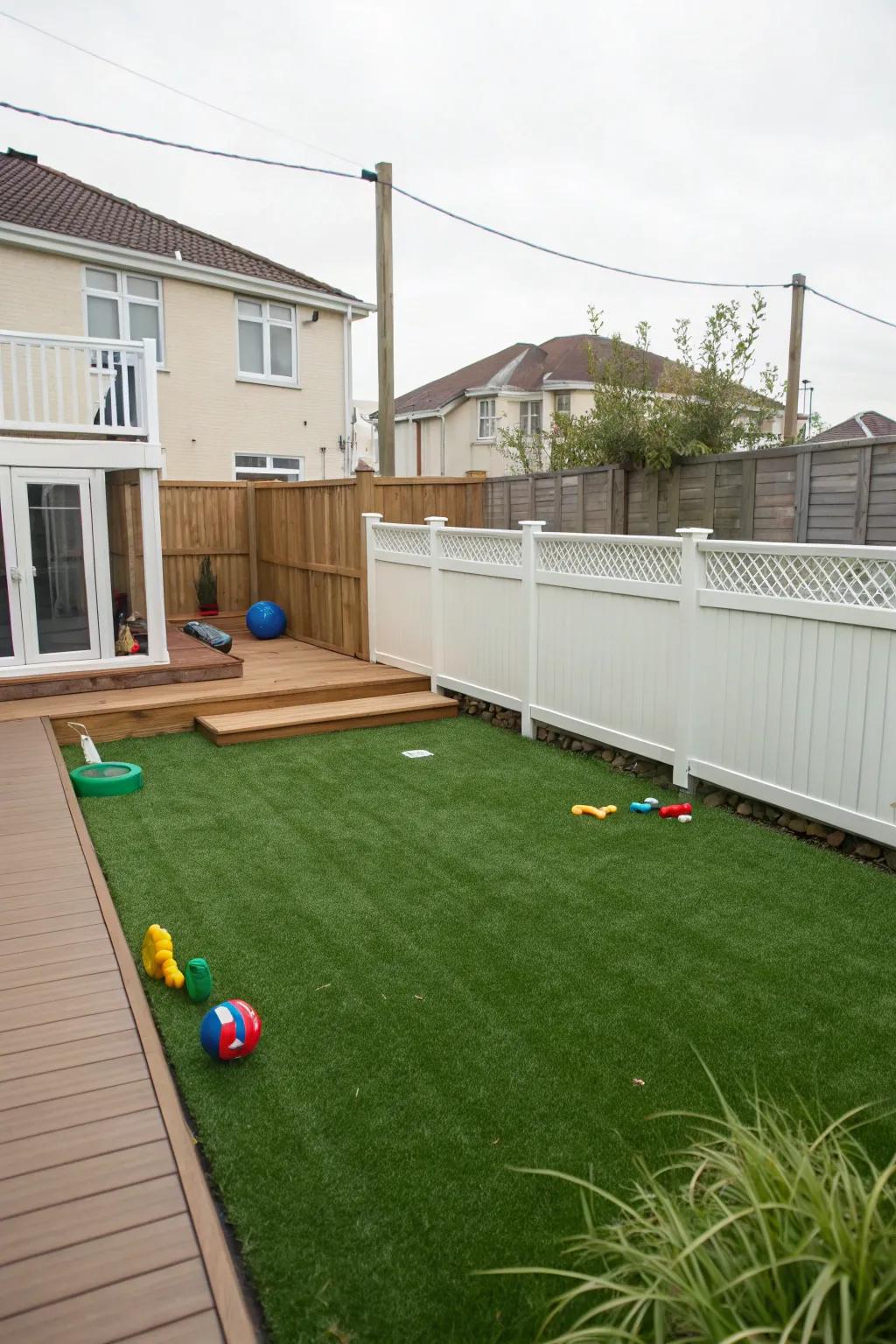 Artificial turf offers a lush look with minimal maintenance.