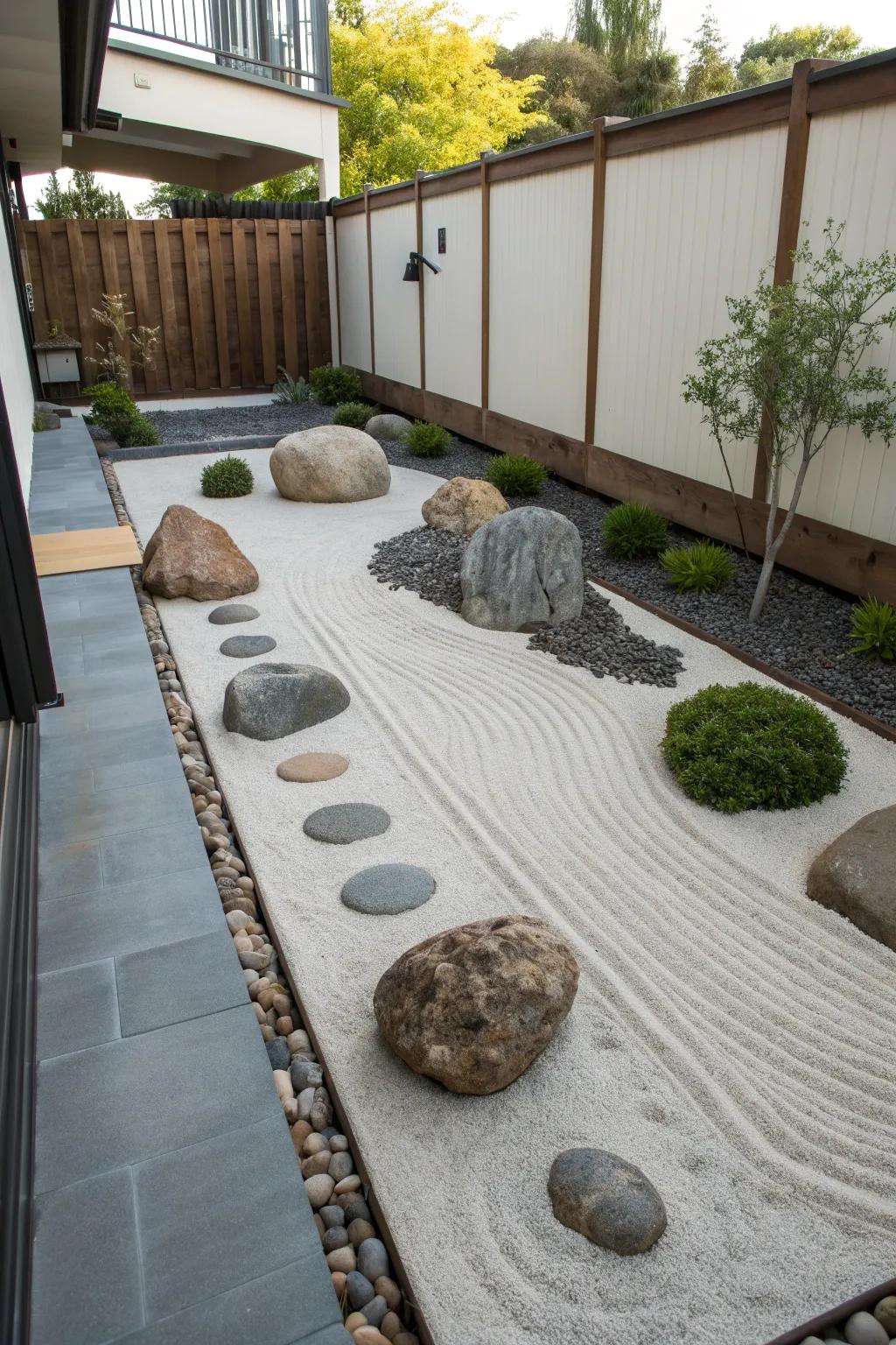 A Zen garden provides a serene escape, perfect for meditation and relaxation.