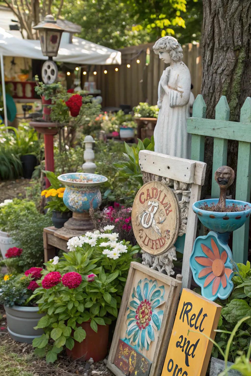 Flea markets can be a treasure trove for unique garden art.