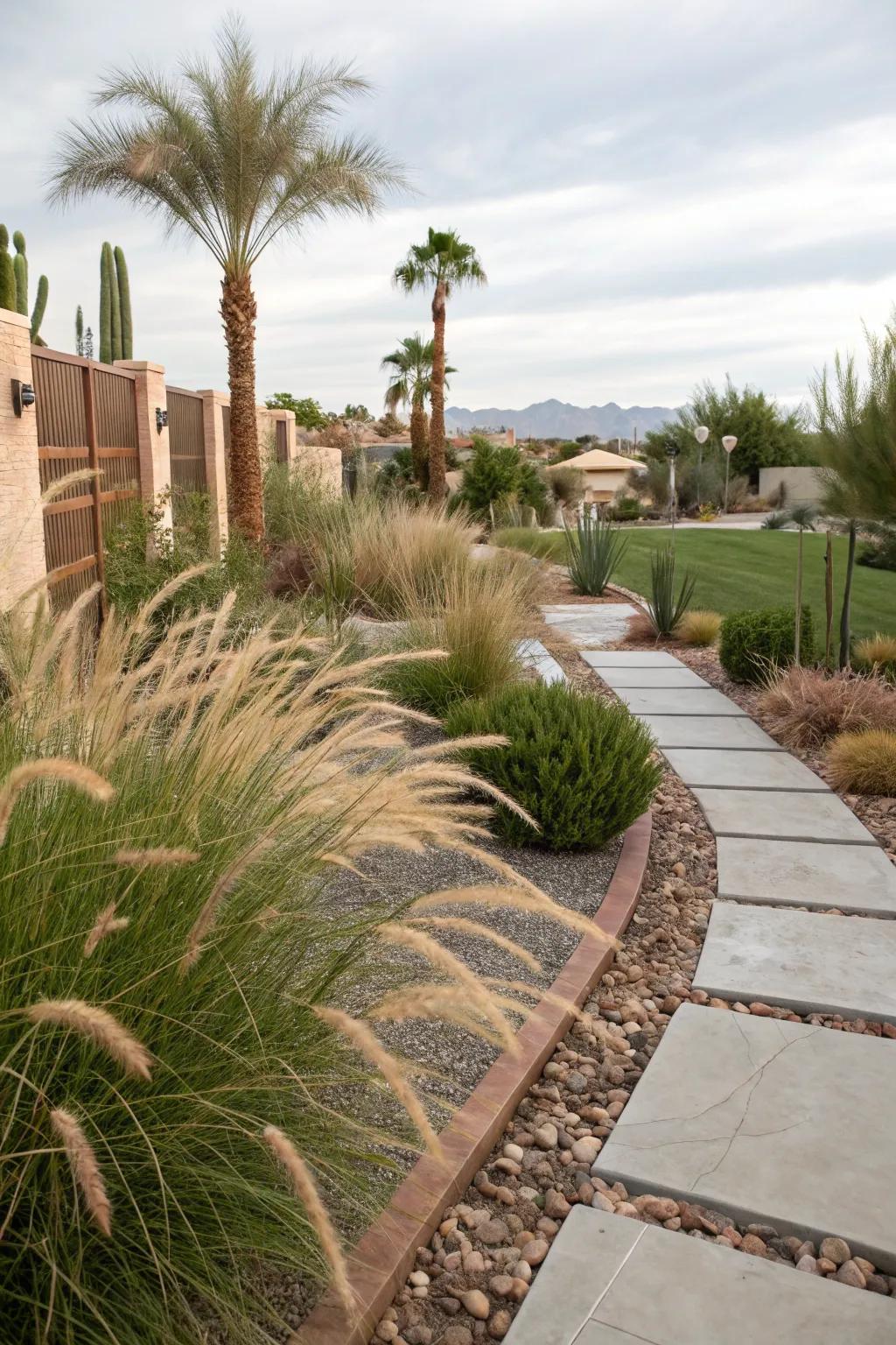 Ornamental grasses add texture and soften edges beautifully.