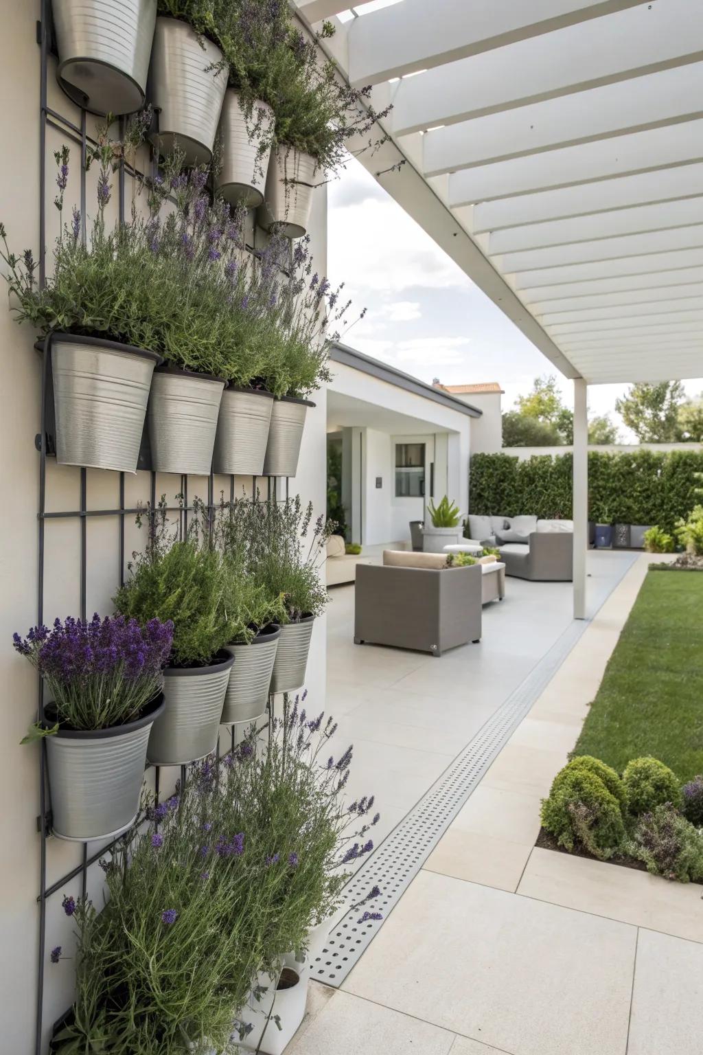 A living wall of lavender creating a fragrant backdrop.