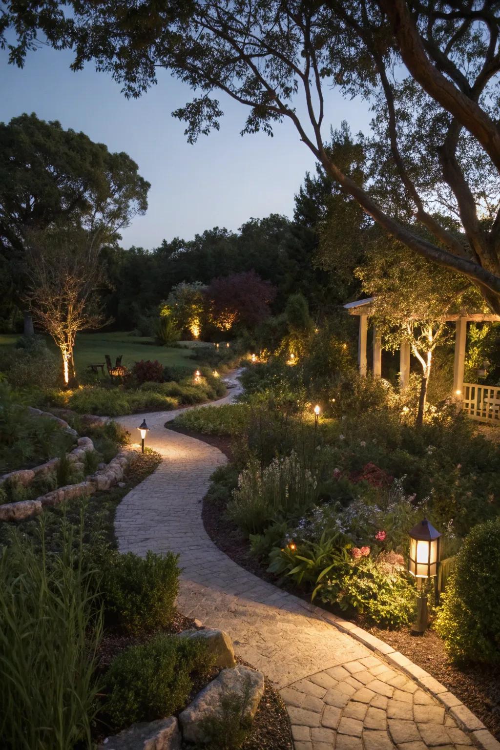 Illuminate your lawn's beauty with night lighting.
