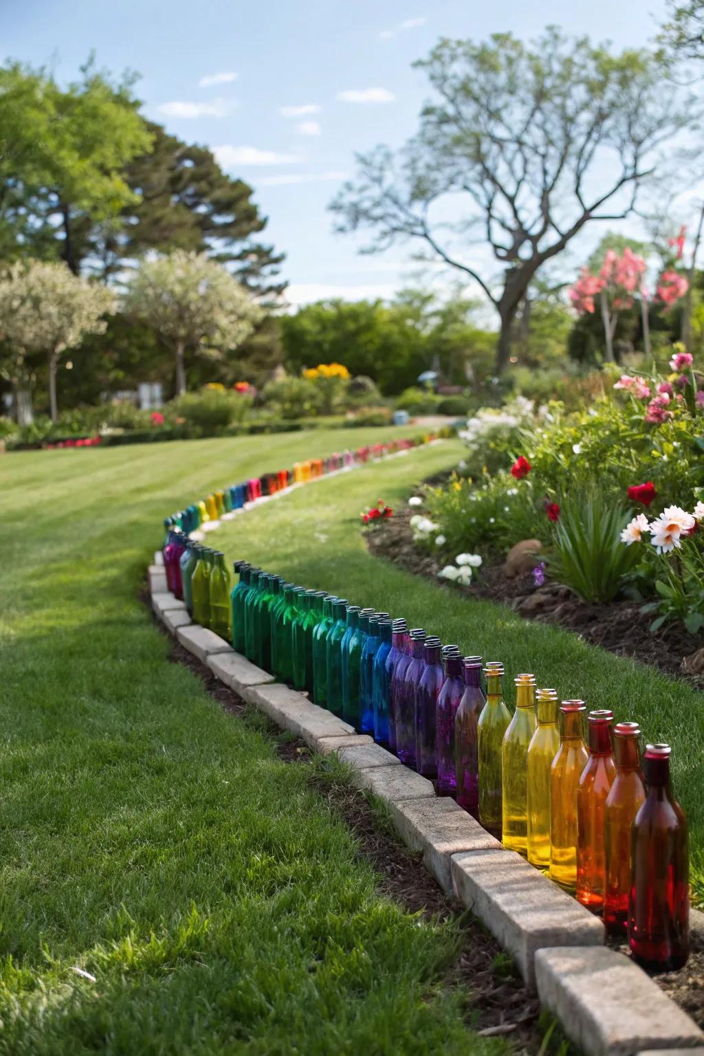 Glass bottle borders for a quirky garden touch