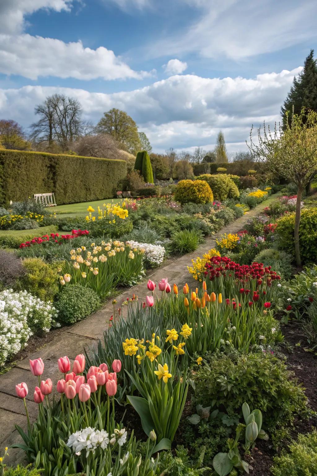 Seasonal planting keeps this garden vibrant throughout the year.