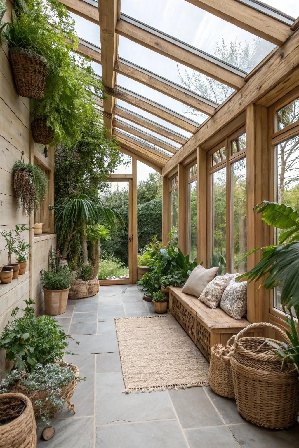 Eco-friendly features enhance the sustainability of this conservatory.