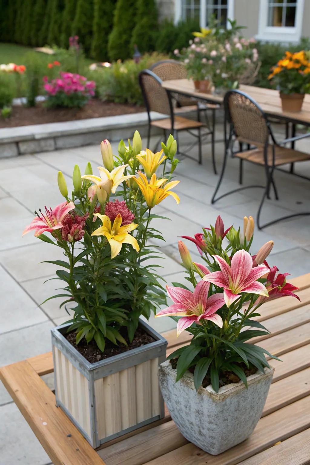 Lilies grown in containers for versatile garden elements