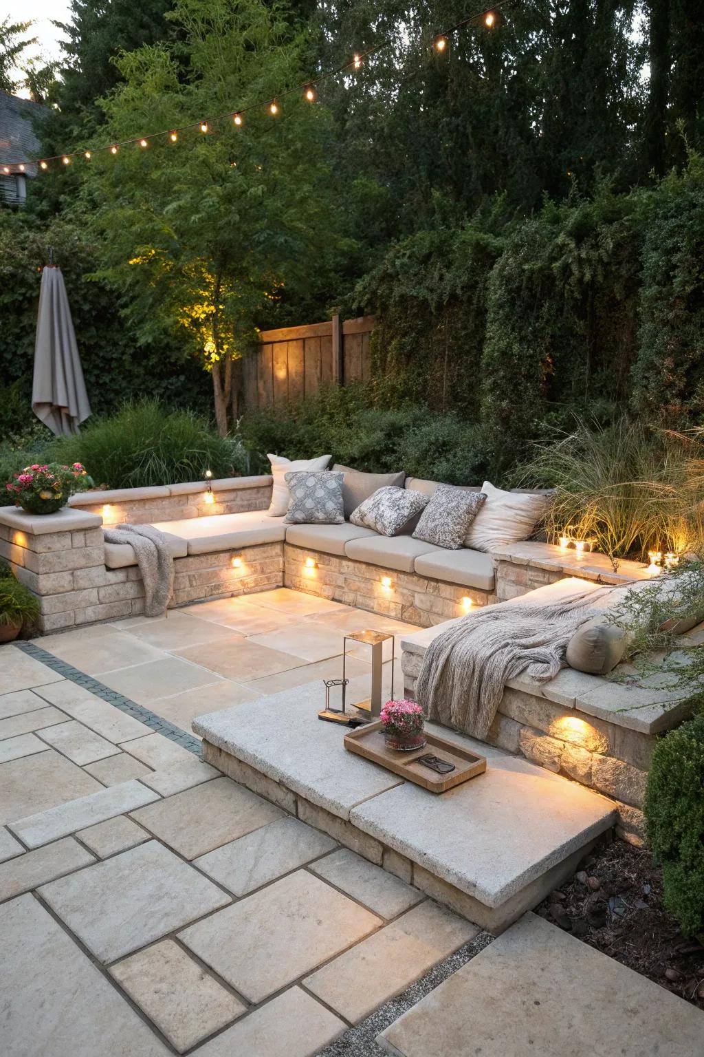A sunken lounge area offers a unique and cozy retreat.