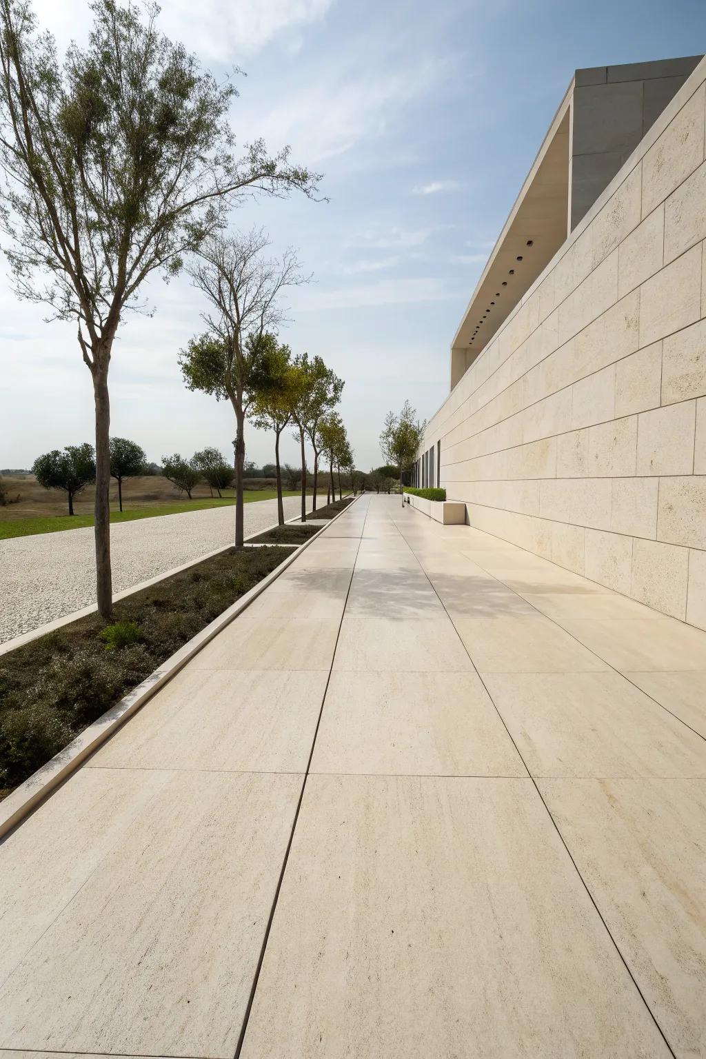 Sleek, modern limestone path with straight lines.