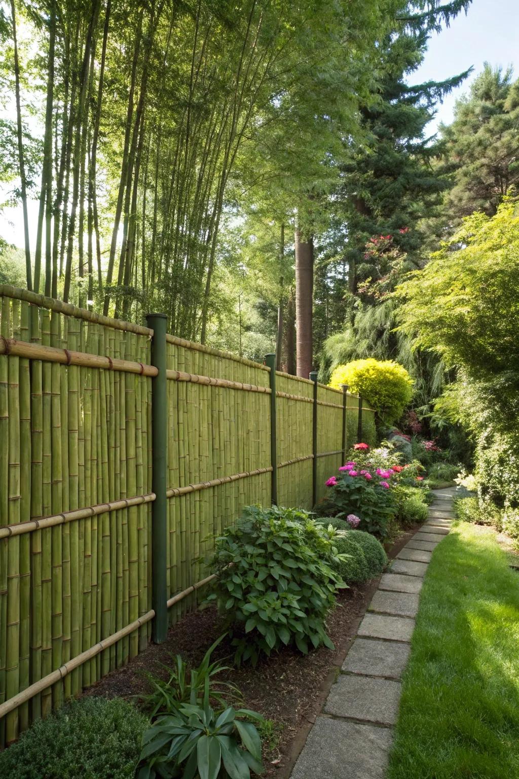 A naturally growing bamboo barrier providing lush privacy in a backyard.
