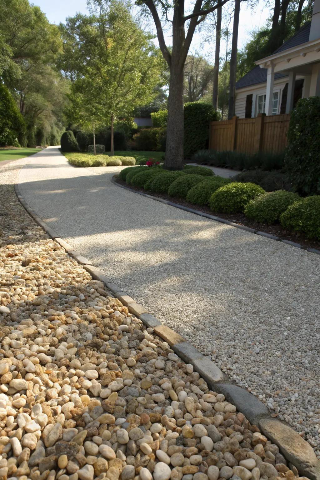 A combination of gravel and stone offers both style and durability