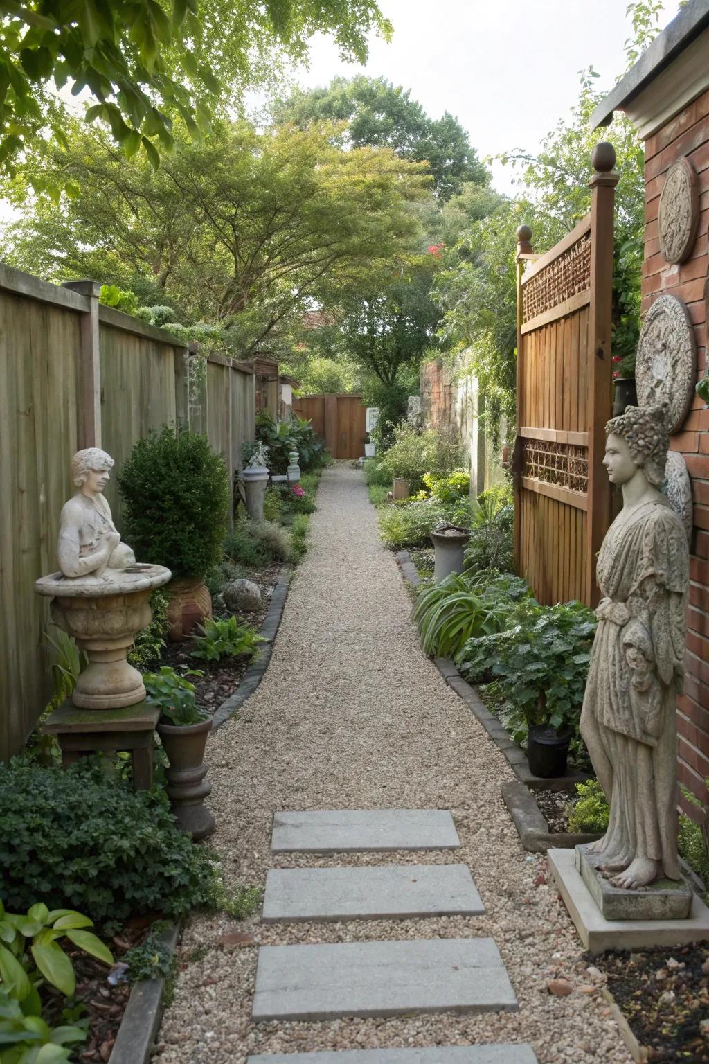 Artistic sculptures add personal touches and create focal points.
