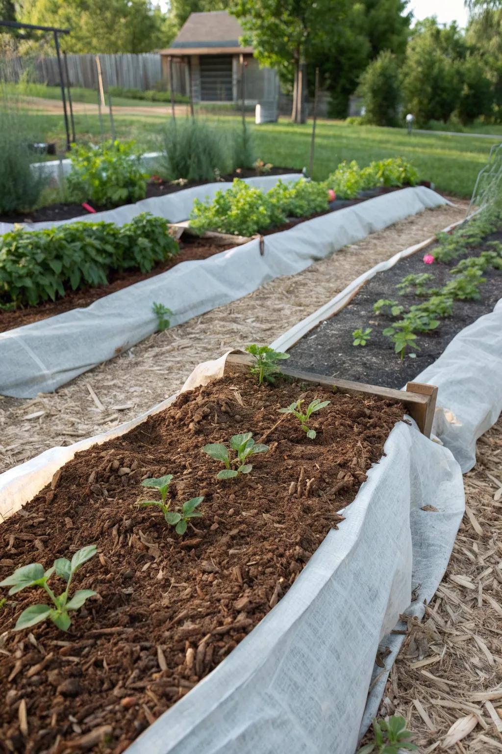 Fabric weed barriers keep gardens low-maintenance and neat.