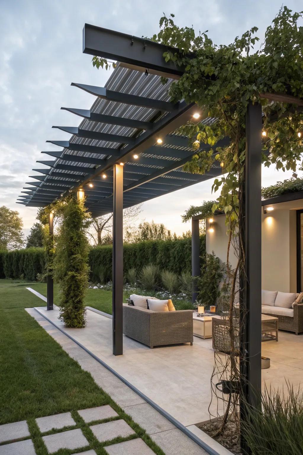 Smart technology integration enhances convenience and comfort in a pergola.