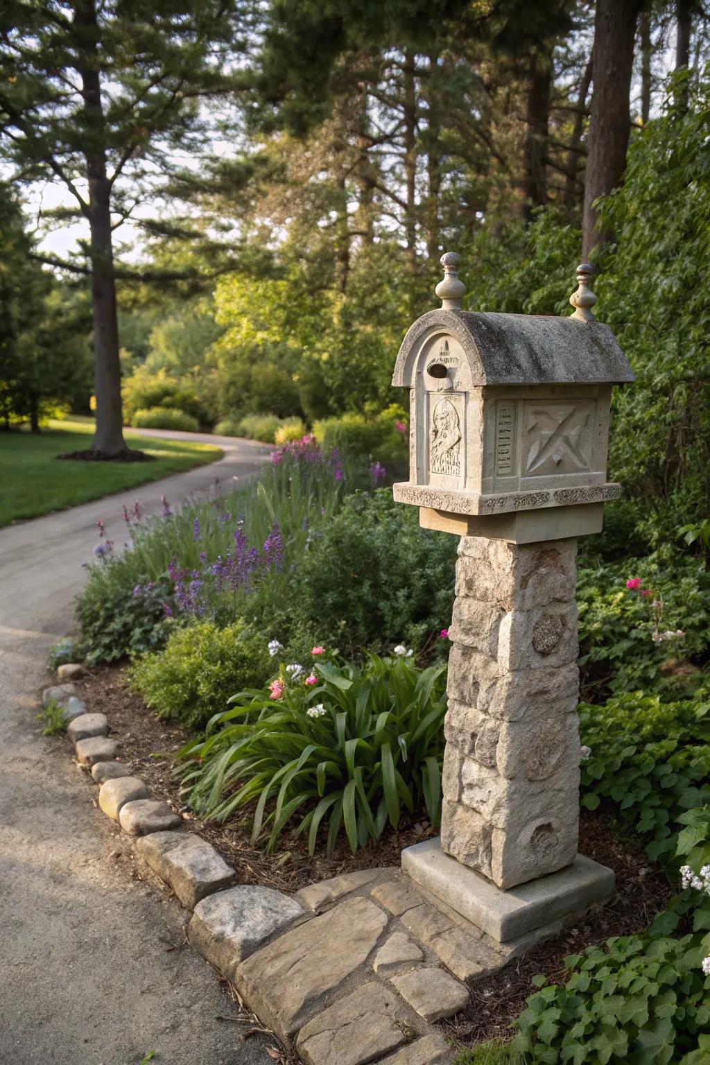 Stone elements add a durable and artistic flair to your mailbox stand.
