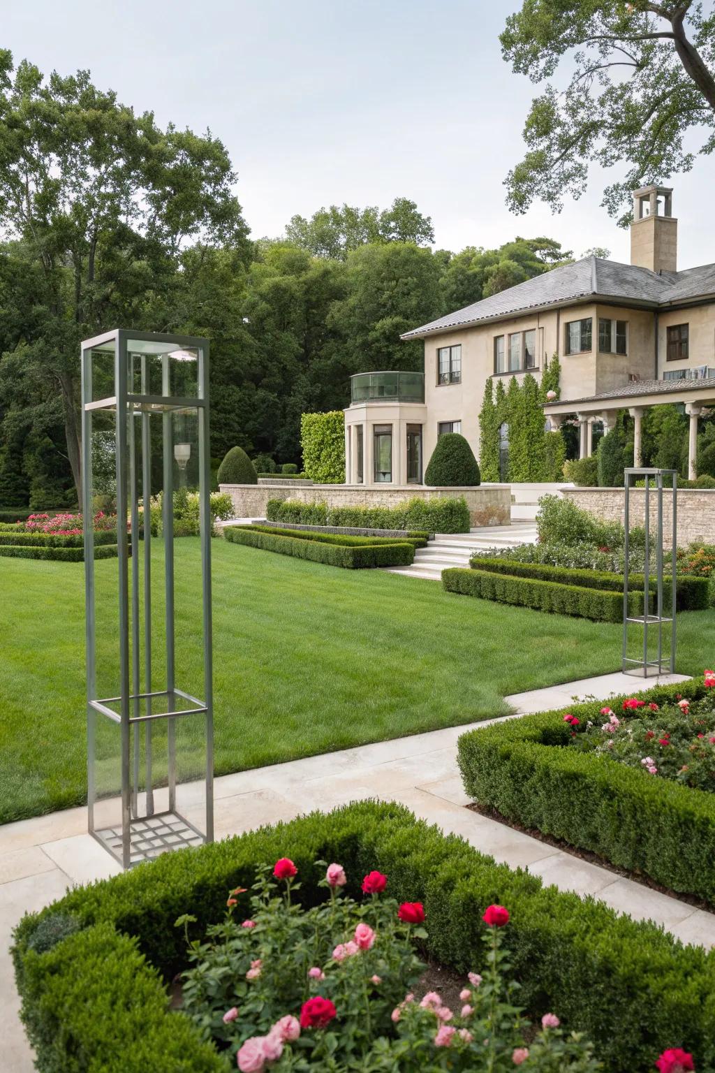 Art installations add a personal and artistic touch to your backyard.