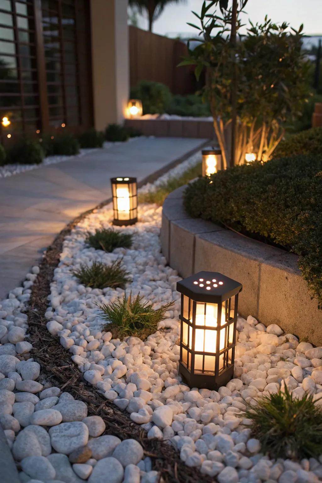Enhance your garden lighting with reflective marble chips.