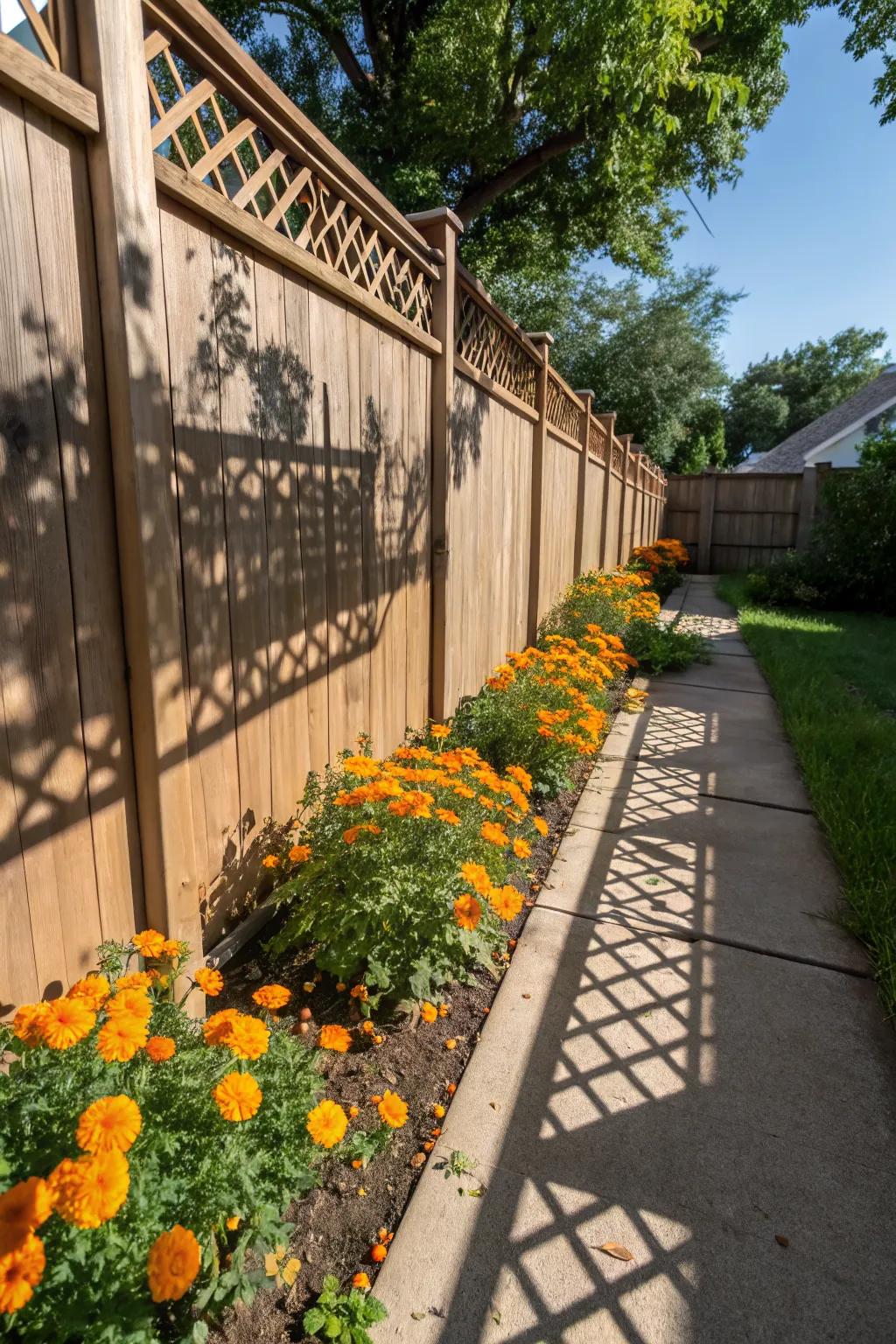 Marigold shadow garden creating backyard art.