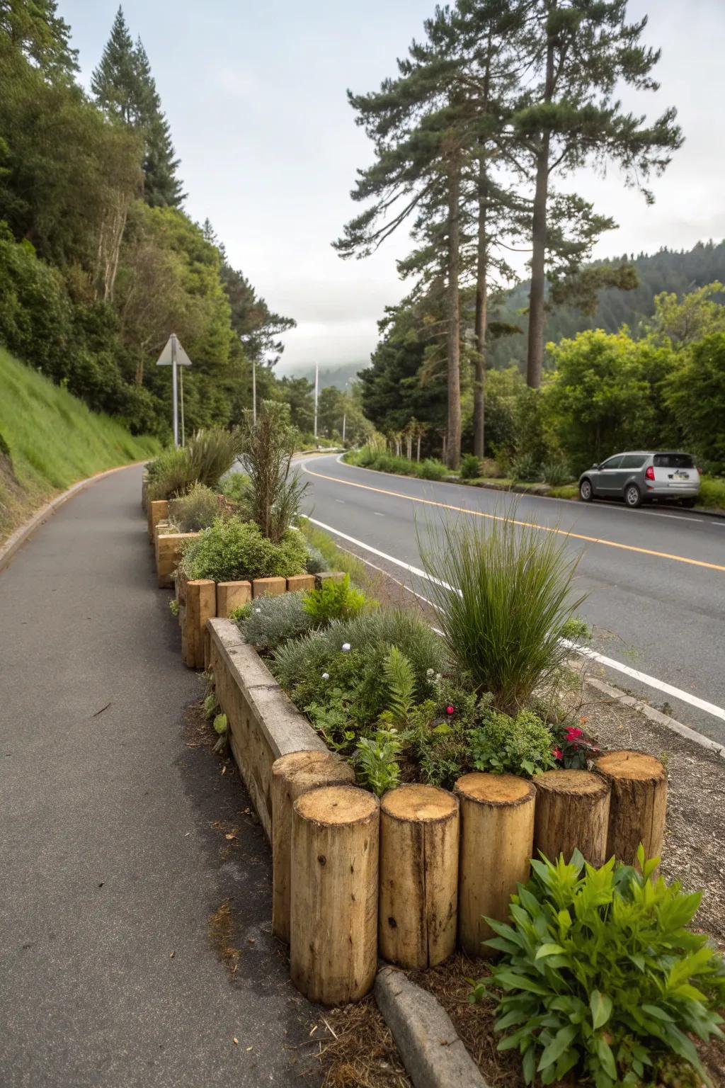 Wooden elements add rustic charm to landscapes.