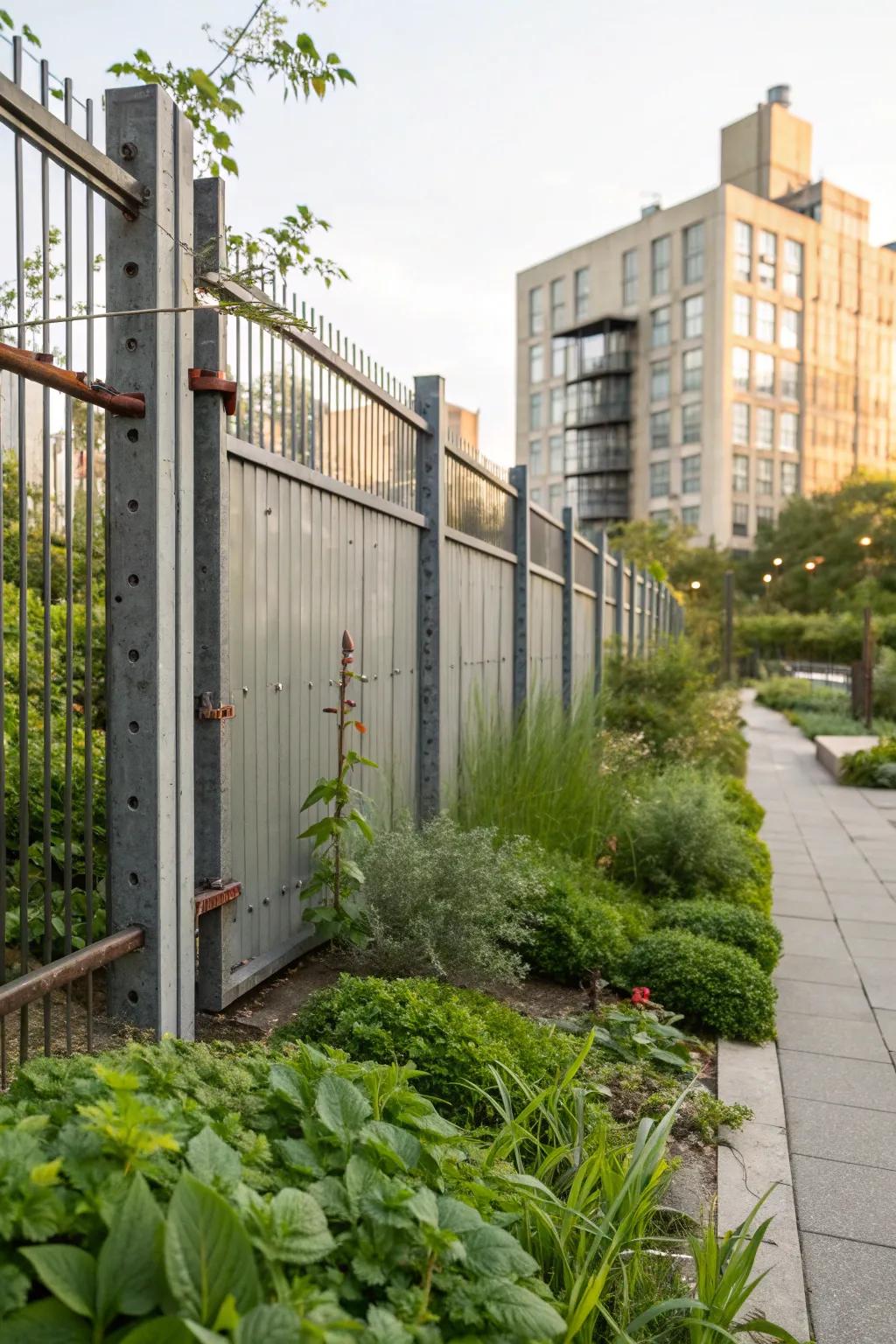 Industrial-style fences provide an edgy, rugged look.