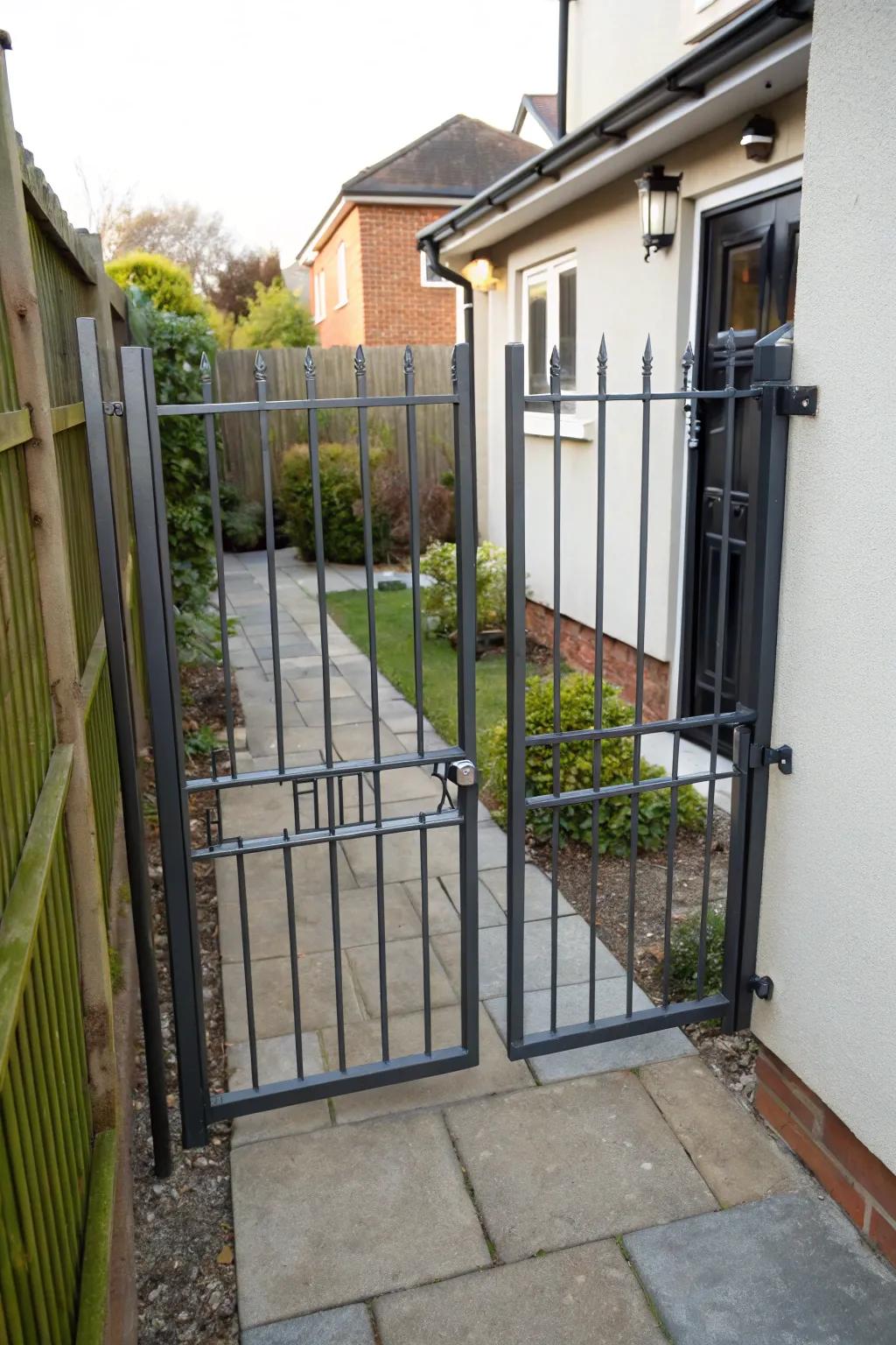 Bi-fold metal gate offering versatile entry solutions.