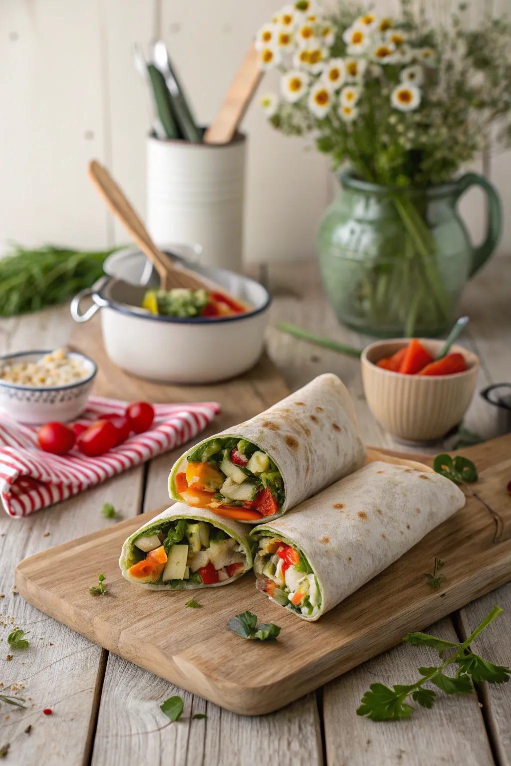 Garden-fresh veggie wraps perfect for a quick bite.