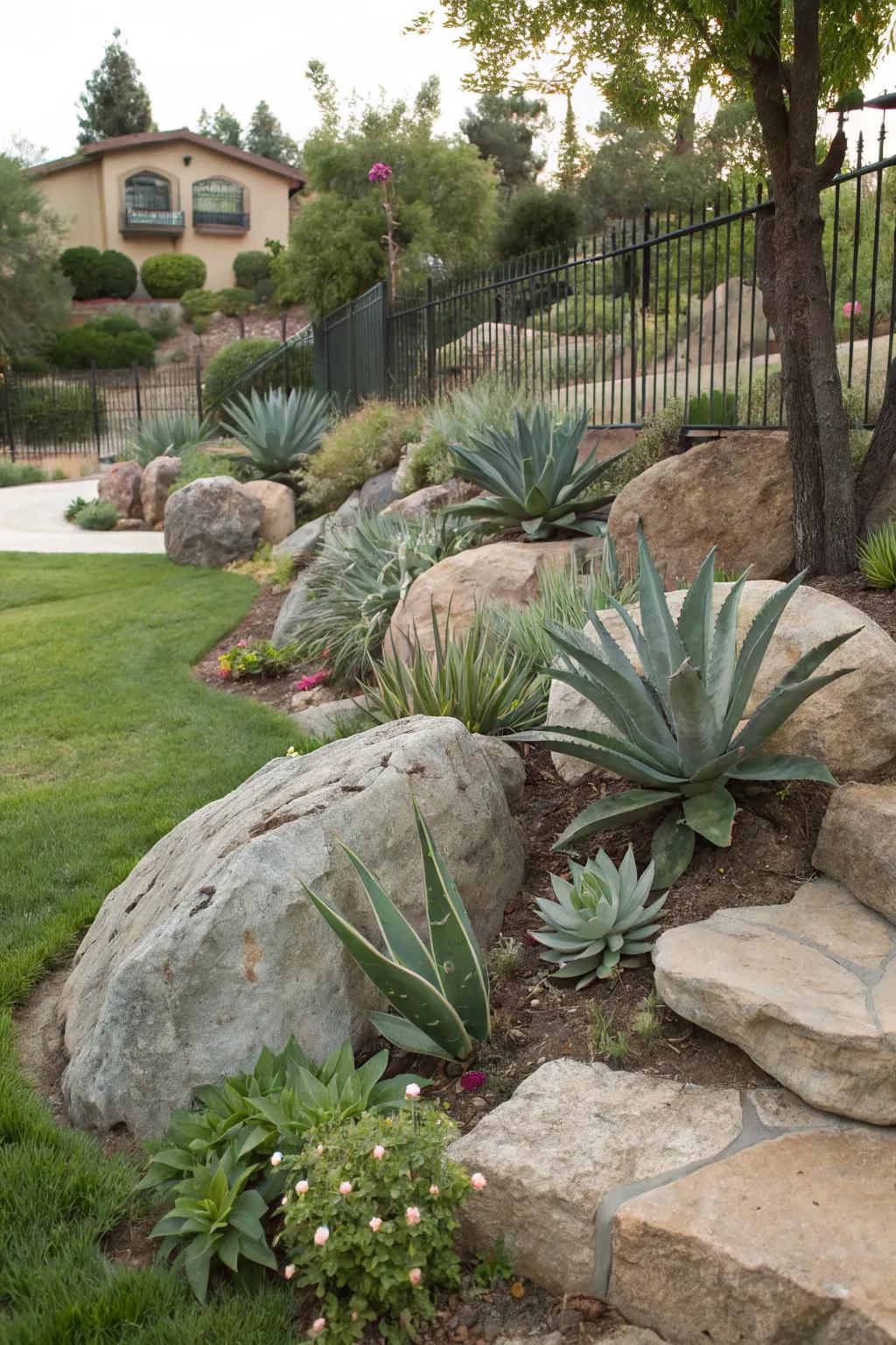 A fusion of agave and rock for a natural look.