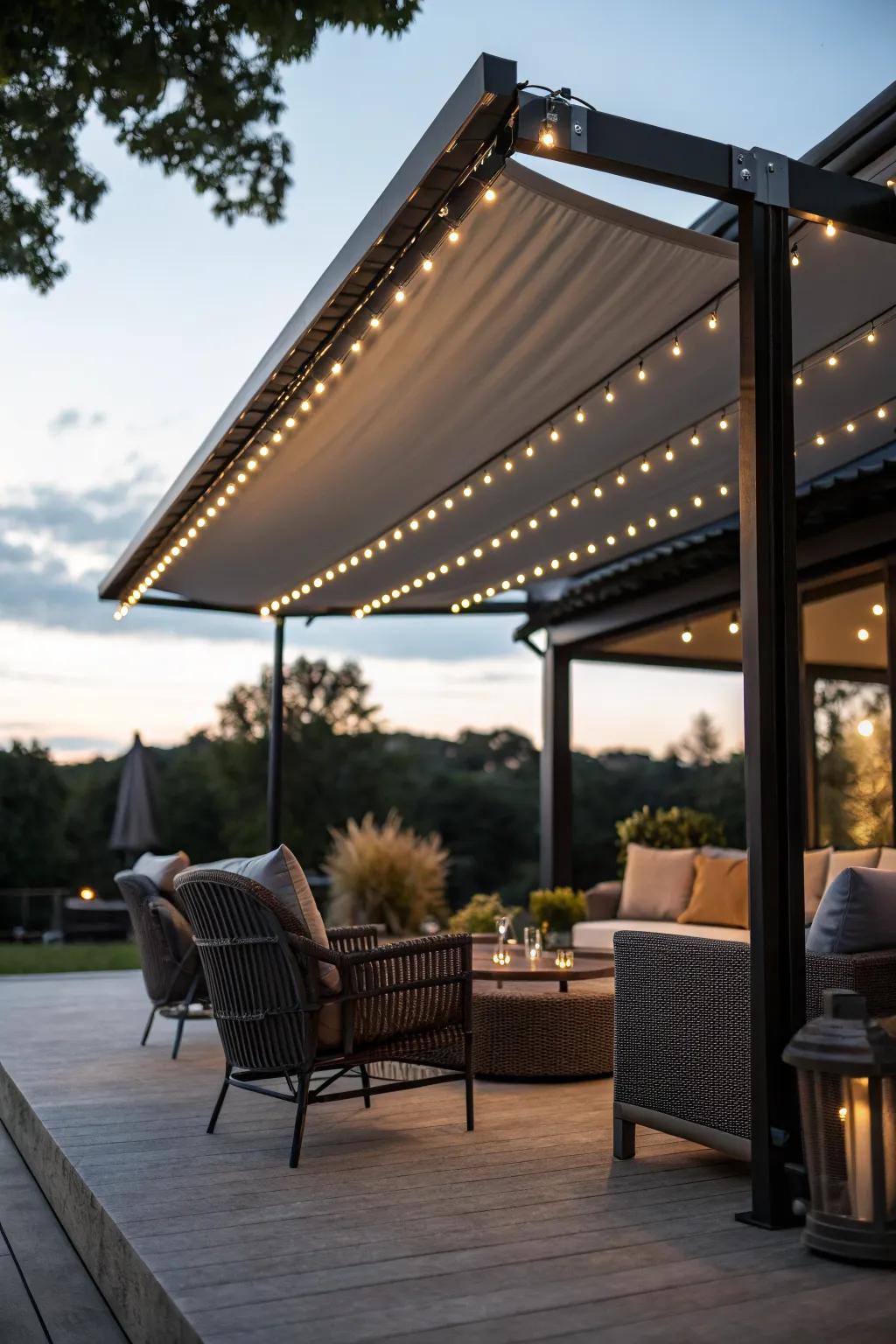 Integrated LED awnings illuminate your space beautifully after dark.