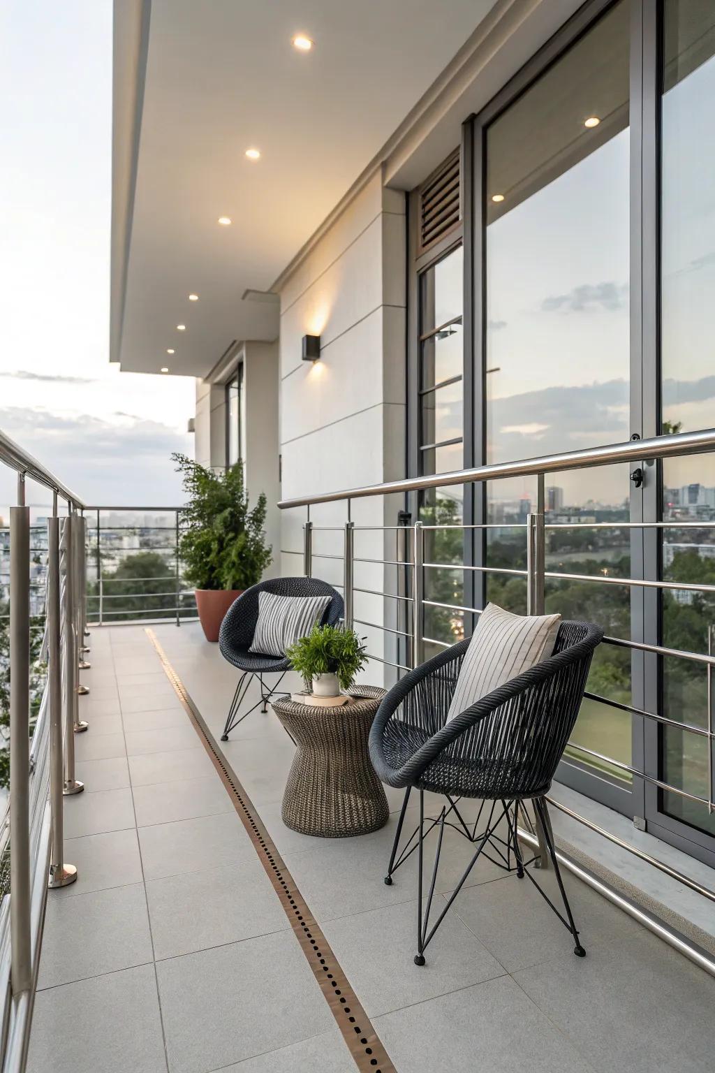 Stainless glass balcony grill, exuding elegance and durability.