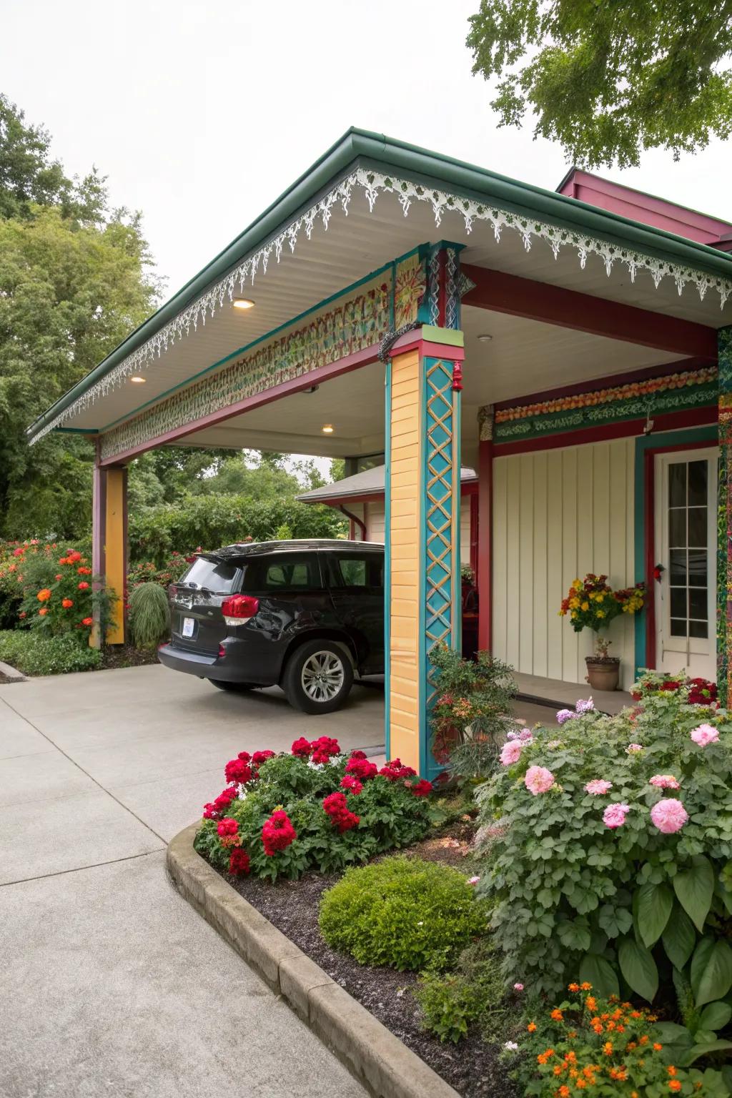 Colorful accents turn your carport into a focal point.