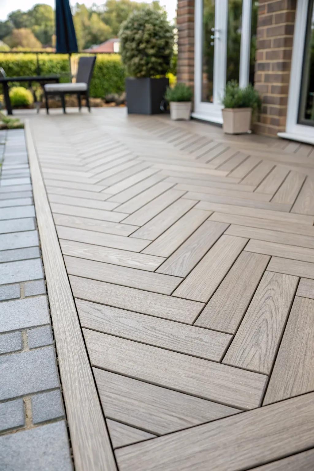 A herringbone pattern brings elegance to your composite deck.