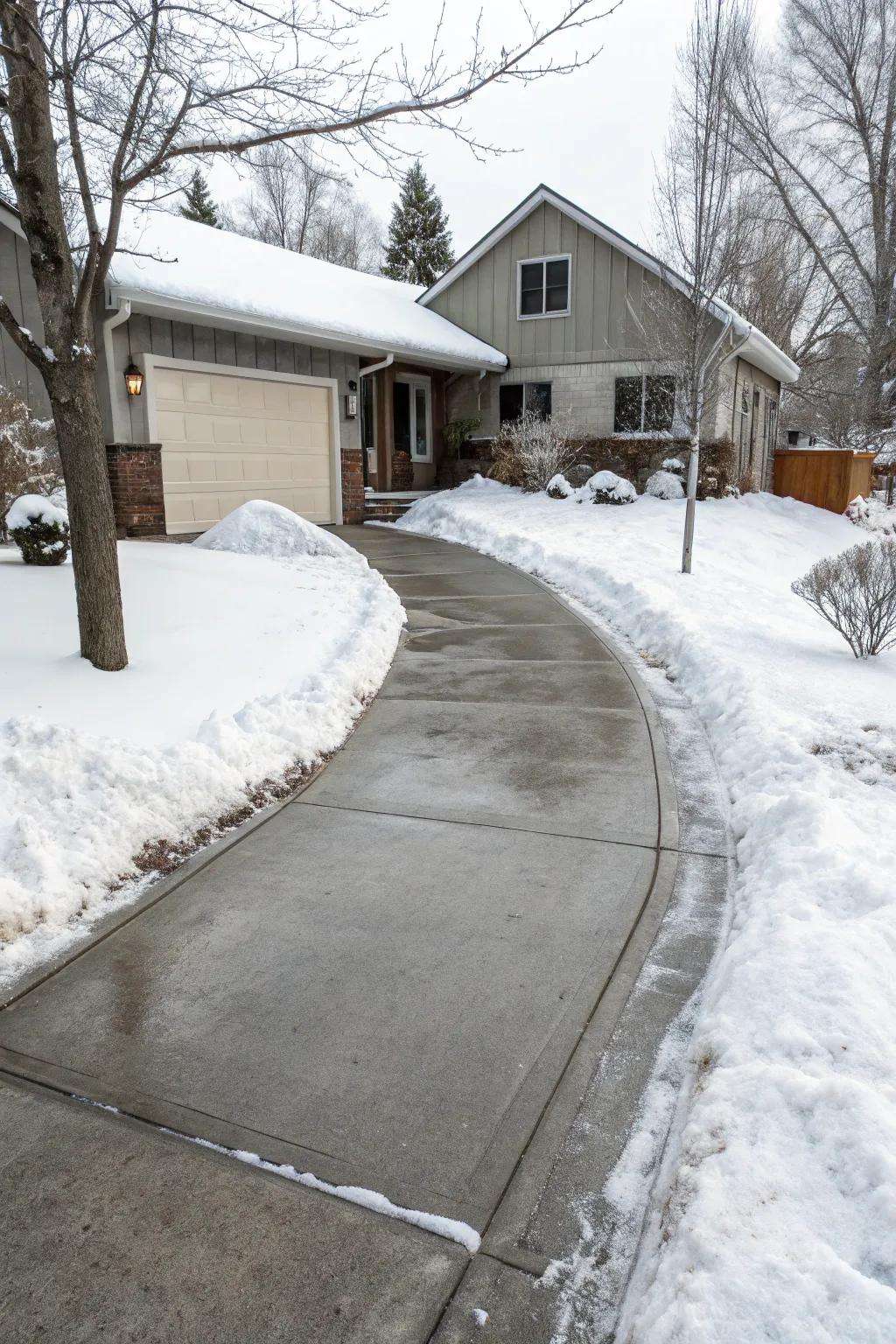 A driveway with a heating system for winter comfort.