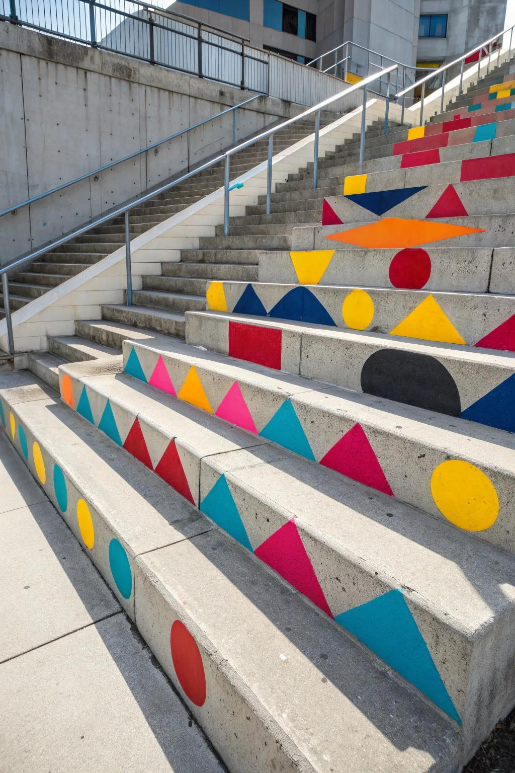 Concrete steps featuring a bold geometric design.
