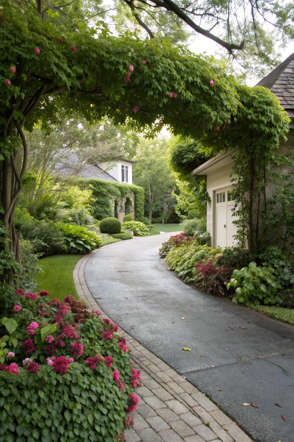 A driveway incorporating hidden greenery for a refreshing touch.