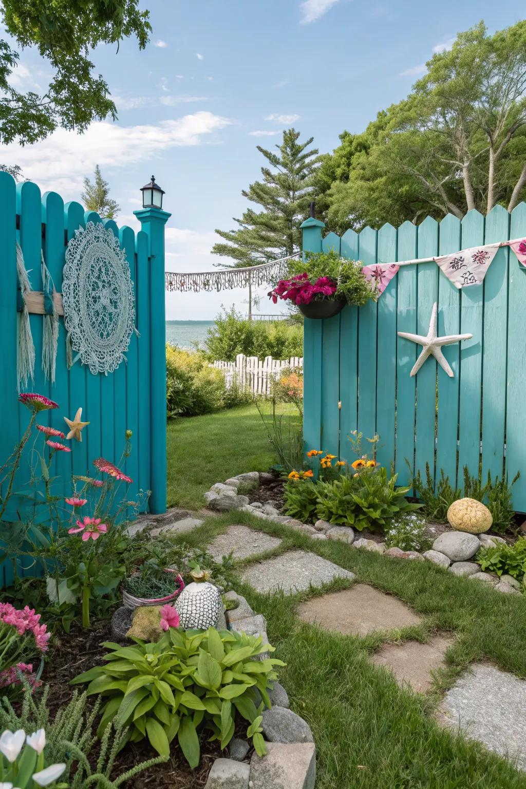 Teal fences bring a refreshing and trendy vibe to gardens.