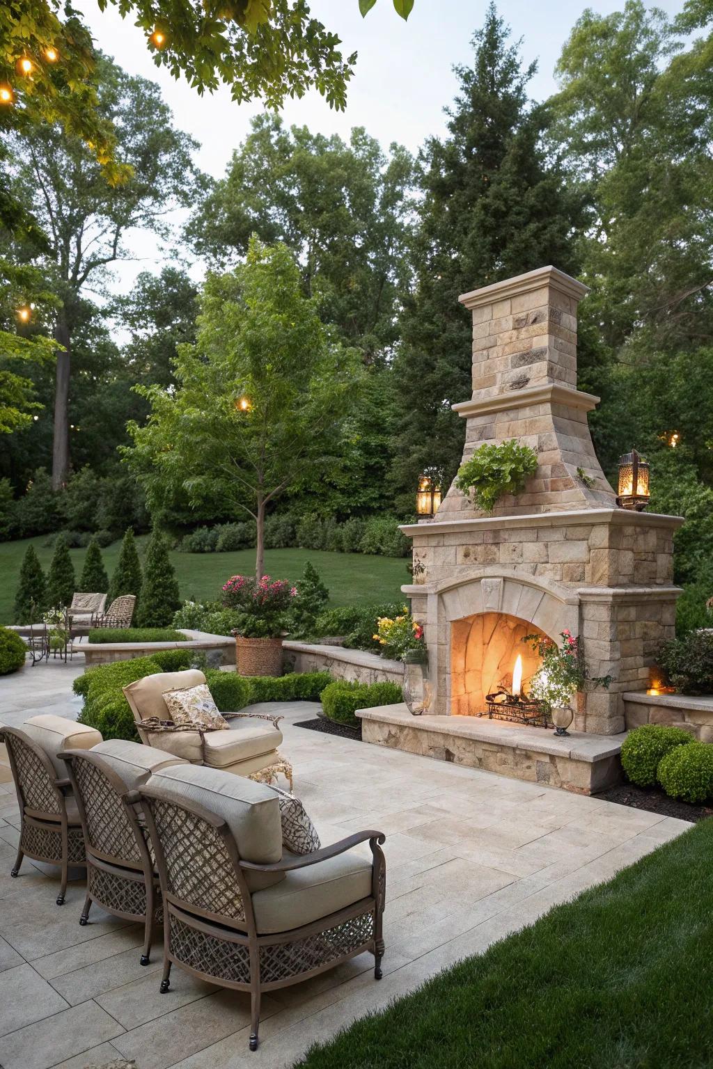 Make a statement with an outdoor fireplace.