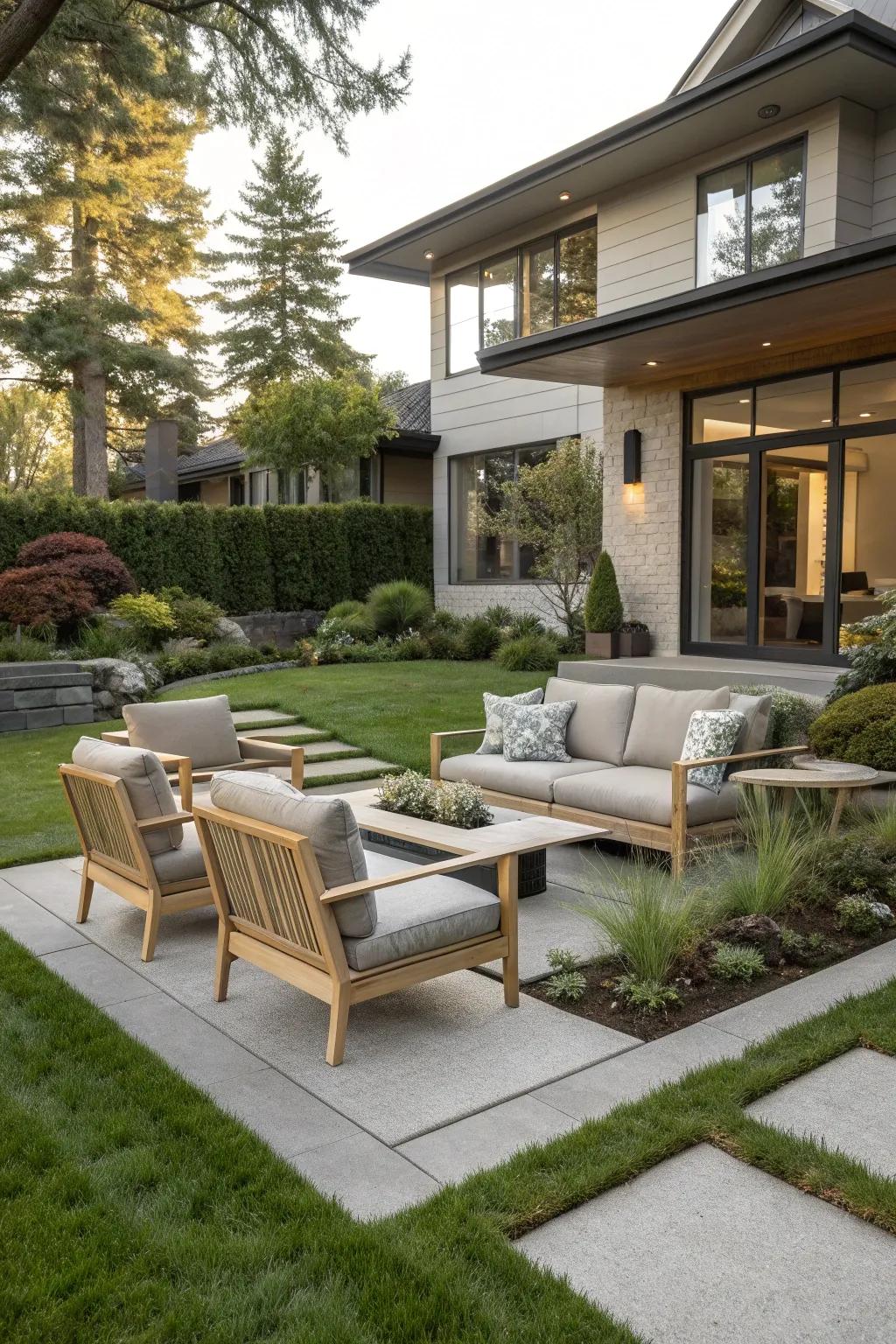 Functional outdoor spaces for relaxation and socializing.