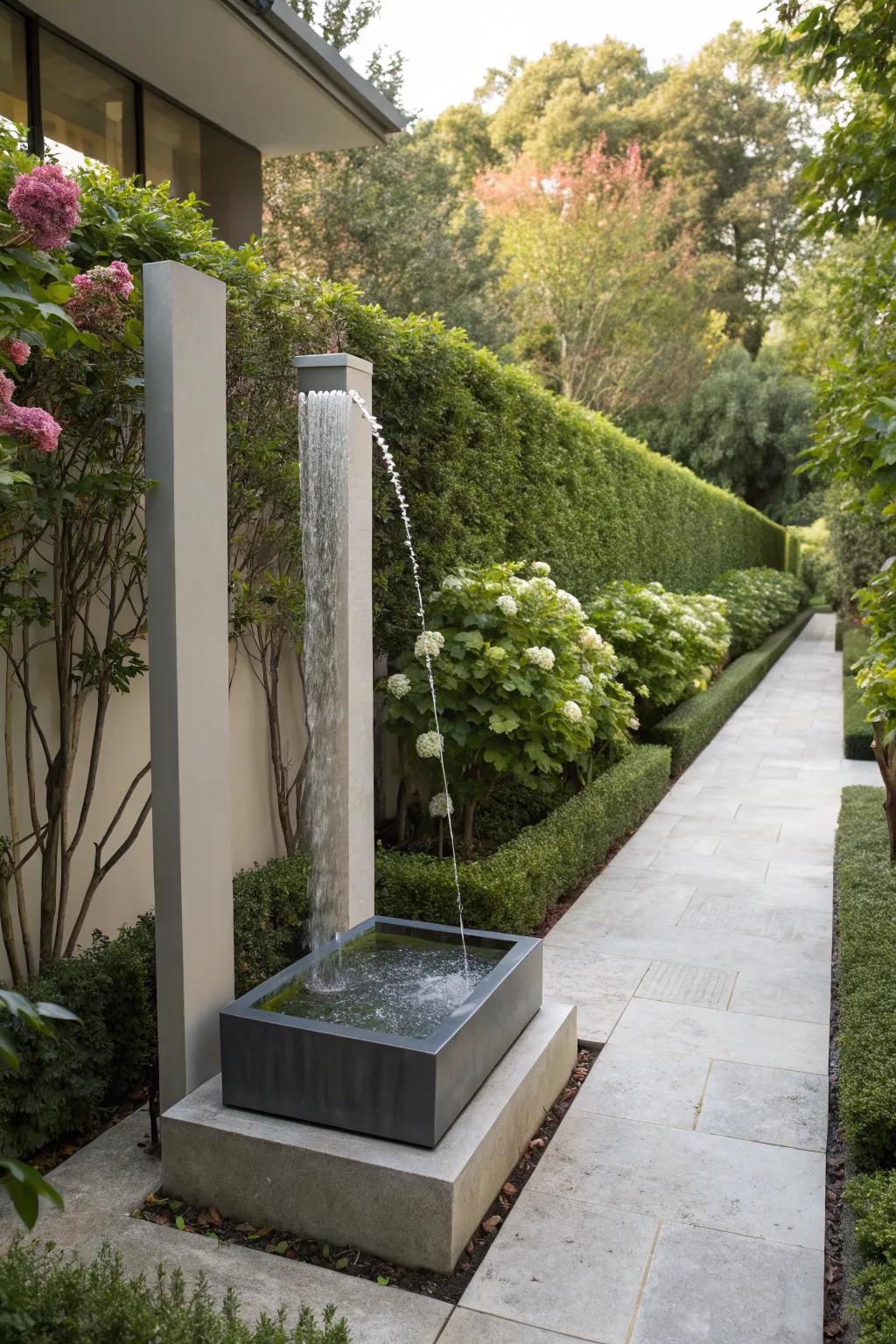 Add a striking vertical element with a tall fountain.
