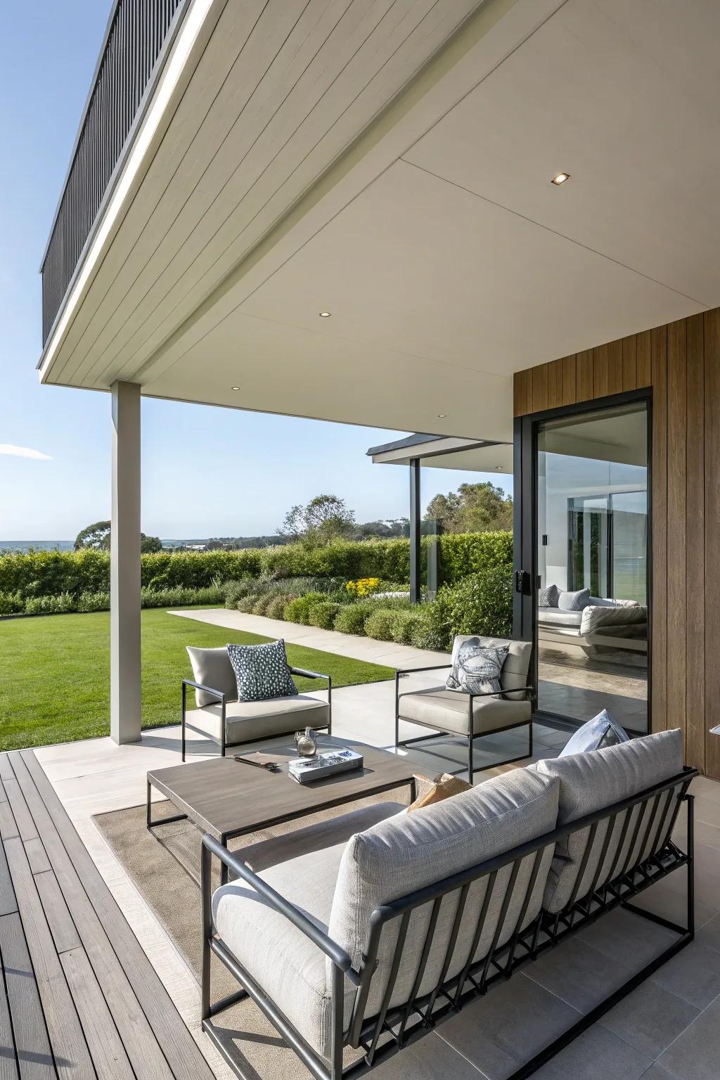 A modern porch featuring modular furniture.