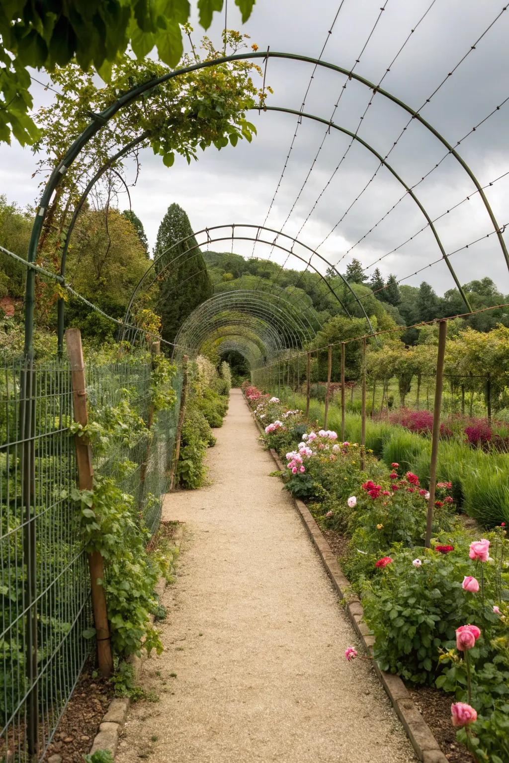 Guide garden pathways with stylish wire fences.